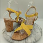 Stuart Weitzman Analeigh Shoes Woman's 10 Sandal Yellow Suede Cork Heel Photo 0