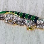 Gold Tone Blue And Green Crystal Alligator Brooch Photo 0
