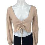 Princess Polly Beige Ruched Tie Puff Long Sleeve Cropped Sweater Top Size S/M Photo 0