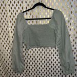 Cotton On light moss green linen cotton peasant top crop top smocked corset styl Photo 2