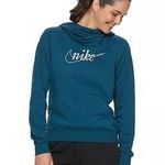 Nike Womens Logo Funnel Neck Hoodie Sweatshirt Sz Large Teal Blue Glitter Photo 0