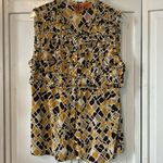 Tory Burch 100% Silk Yellow and Black Ruffled Sleeveless Blouse - Size 10 Photo 7