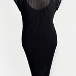 Massimo Dutti  Midi Dress Black Ribbed Knit Bodycon Viscose Sheer Resort Small Photo 0