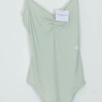 American Eagle NWT  Womens Ribbed Cinched V Neck Bodysuite Size S Green Stretch Photo 0