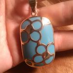 Blue Turquoise Stainless Steel Floral Design Pendant Necklace Photo 9