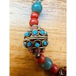 Vintage Handmade Bead Beaded Necklace W/earrings Tibetan Faux Turquoise Coral Orange Photo 13