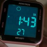 Armitron digital women watch pink white tone 38mm quartz silicone band running Photo 3