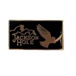 Jackson Hole Travel Pin Souvenir Wyoming Mountains Bird Eagle Black Gold Photo 0