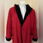 London Fog Red Double Breast Trench Coat. Black Velvet Accents With Tie. Sz 12 Photo 4