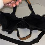 Black Canvas Tote Bag Brown Accents Detachable Strap 6 Pockets Outside on Bag Photo 5
