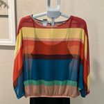 Cha Cha Vente blouse Multi striped sheer looks cute with a lace layer dress Size M Photo 0