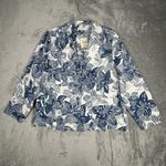 Coldwater Creek Blazer Womens 2X Blue White Linen Blend Minimalist Career Photo 1