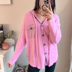Pink Ribbed Button Up Shacket Hoodie Size M Photo 0