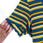 ZARA Blue & Yellow Multicolor Striped Short Sleeve Cropped Top Women Sz L Photo 3