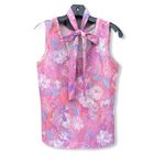 Vintage Floral Polyester Top With Belt Pink Photo 6