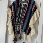 Multicolor Zigzag Knit Poncho with Tassels Black Size undefined Photo 0