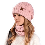 Cozy Winter 2pc Pink Beanie Hat + Cable Knit Neck Warmer Skiing Hiking Camping Photo 0