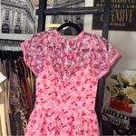Monique Lhuillier ML  Gathered Embroidered Tulle Mini Dress Pink Floral Fit Flare Photo 8