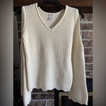 Venus  V-neck ribbed knit sweater in cream/ivory, wide bell sleeves,scalloped hem Photo 1