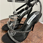 Steve Madden Black Suede Rhinestone Ankle Strap Heels Stiletto Shoes Size 5M Photo 0