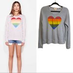 Sundry  Baby Blue French Terry Rainbow Heart Crew Neck Sweatshirt NEW WITHOUT TAG Photo 1