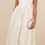 Lulus LULU’S Immaculate Elegance Cream Jacquard Lace-Up Midi Dress Photo 0