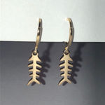 Gold Tone Dainty Dangling Fish Boho Pierced Earrings Photo 0