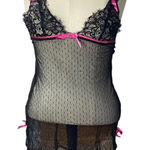 Victoria's Secret VICTORIA’S SECRET Sheer Black stretch lace chemise Pink trim Chemise Size XS Photo 0