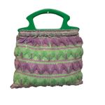 Vintage Novelty Woven Hand Bag Purple Green Lucite Handle Photo 1