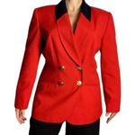 Vintage 80s 90s Morgan Miller Red & Black Blazer Shoulder Pads Gold Buttons sz M Size M Photo 0