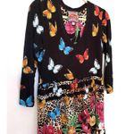 Johnny Was  Sandra Multicolor Butterflies Floral Tiered V-Neck Dress 3/4 Sleeve S Photo 12