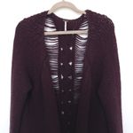 Free People Womens Cardigan Size S Burgundy Heavy Knit Open Front Boho Grunge Photo 1