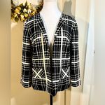 Pendleton Black & White Open Front Silk Jacket 3/4 Sleeve w/ Pockets Sz 10💛 Photo 11
