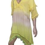 Pink Memories Women’s Size 42 L Yellow Green Tan Tie Dye Lace Trimmed Dress Size L Photo 3