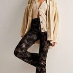 Free People NWT Jayde Black Tie Printed Metallic Black Flare Jeans Photo 0