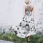 Free People  La Mar Maxi Dress Long Flowy Batik Print Black & Cream Size Small Photo 2