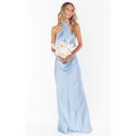 Show Me Your Mumu  Jasmine Halter Maxi Dress Steel Blue Luxe Satin XL Photo 2