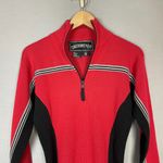 Obermeyer Vintage Obermyer Sweater 90s Red Striped Quarter Zip Women Size Medium Red Black Photo 11