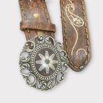 Bill Alder Brown Leather Belt with Silver Noona Buckle, Woven Floral Detailing Photo 2