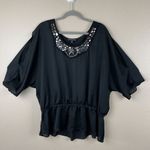 Elementz  Embellished Blouse Womens 3X Black Embellished Neckline Cold Shoulder‎ Photo 12