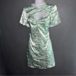 Cider  Satin Vintage Style Mini Green & White Short Sleeve Dress Womens Medium Photo 6