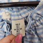 H&M L.O.G.G. Blouse Blue White Plaid Off Shoulder Short Sleeve Ties Casual Spring Photo 7