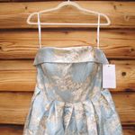 Mac Duggal  20726 Blue Strapless Brocade Midi Dress with Pockets Photo 9