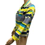 Live a Little Button Up Neon Navy Green Aqua Striped Pocket Jacket Womens Small Photo 2