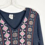 Anthropologie Akemi + Kin Small Dress Embroidered Aztec Blue Tunic Knit Long Sleeve Hi Lo 878 Photo 3