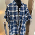 Madewell  Half Sleeve Blue White Plaid Button Front‎ Oversize Flowy Blouse Top L Photo 0