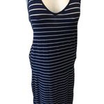 Athleta MT Ember Blue White Striped Midi Racerback Dress M Ruched Sides Stretch Photo 0
