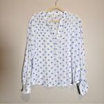Zac and Rachel  White Blue Star Print Button Down Shirt Womens L Lightweight Fabric Photo 8