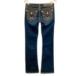 L.A. Idol Bootcut Rhinestones Accent Contrast Stitches Dark Wash Flap Pockets 7 Blue Size undefined Photo 3