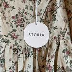 Storia Puff Sleeve Floral Babydoll Dress Size Medium Square Neck Boho Fall Beige Photo 2
